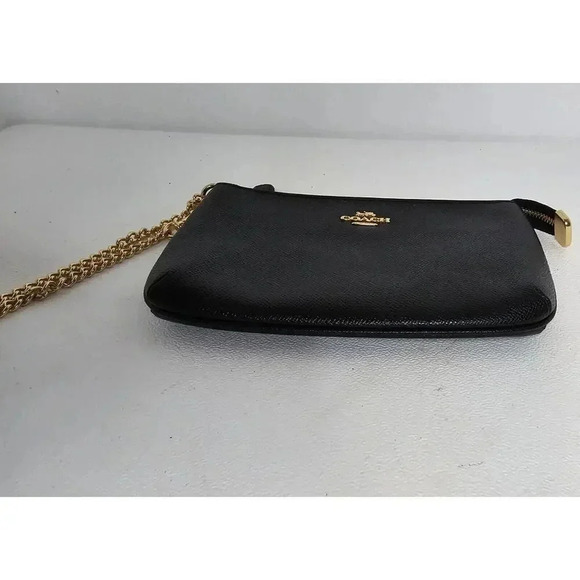 COACH ZIP WRISTLET F73044 WITH CHAIN BLACK CROSSGRAIN LEATHER NEW NWOT - Picture 3 of 7